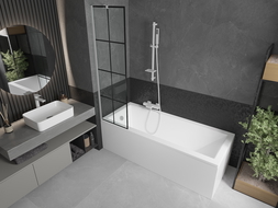 Mexen Next vonios sienelė 1-duris 50 x 150 cm, juodi kvadratai, balta - 895-050-000-00-77-20