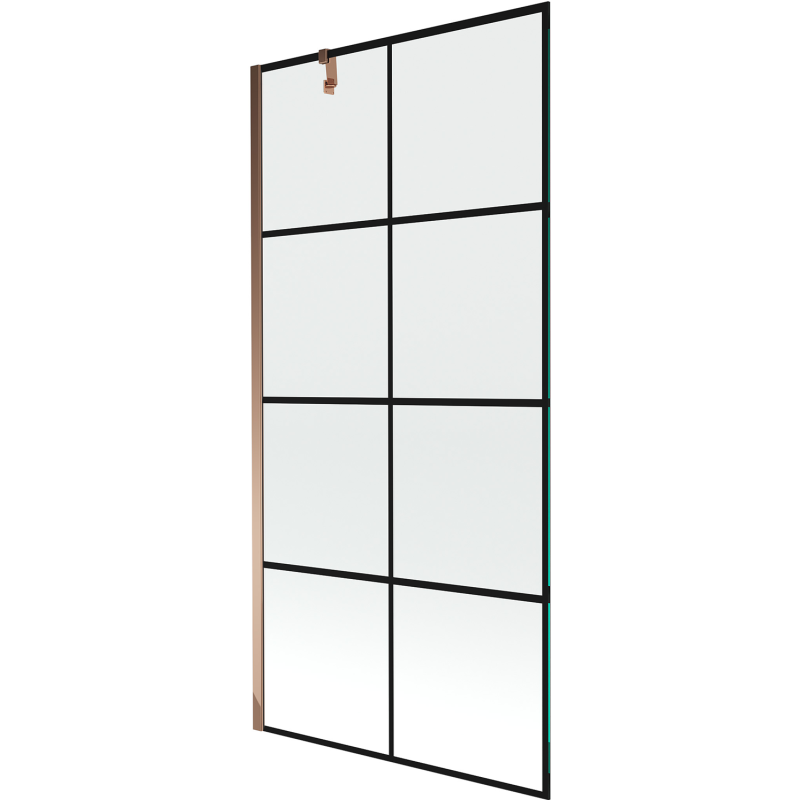 Mexen Next vonios sienelė 1-durų 90 x 150 cm, juodas tinklelis, rožinis auksas - 895-090-000-00-77-60