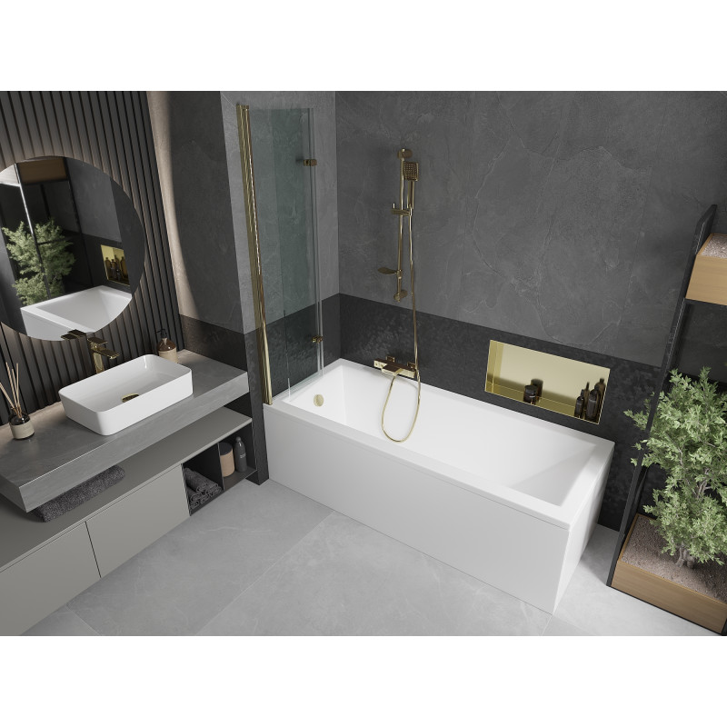 Mexen Castor vonios sienelė 2-panelių 80 x 150 cm, permatoma, auksinė - 892-080-002-50-00