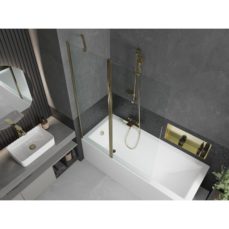 Mexen Flip 2-duris vonios ekranas 120 x 150 cm, skaidrus, auksinis - 894-120-101-50-00