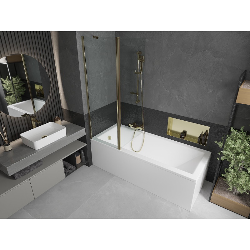 Mexen Flip 2-duris vonios ekranas 120 x 150 cm, skaidrus, auksinis - 894-120-101-50-00