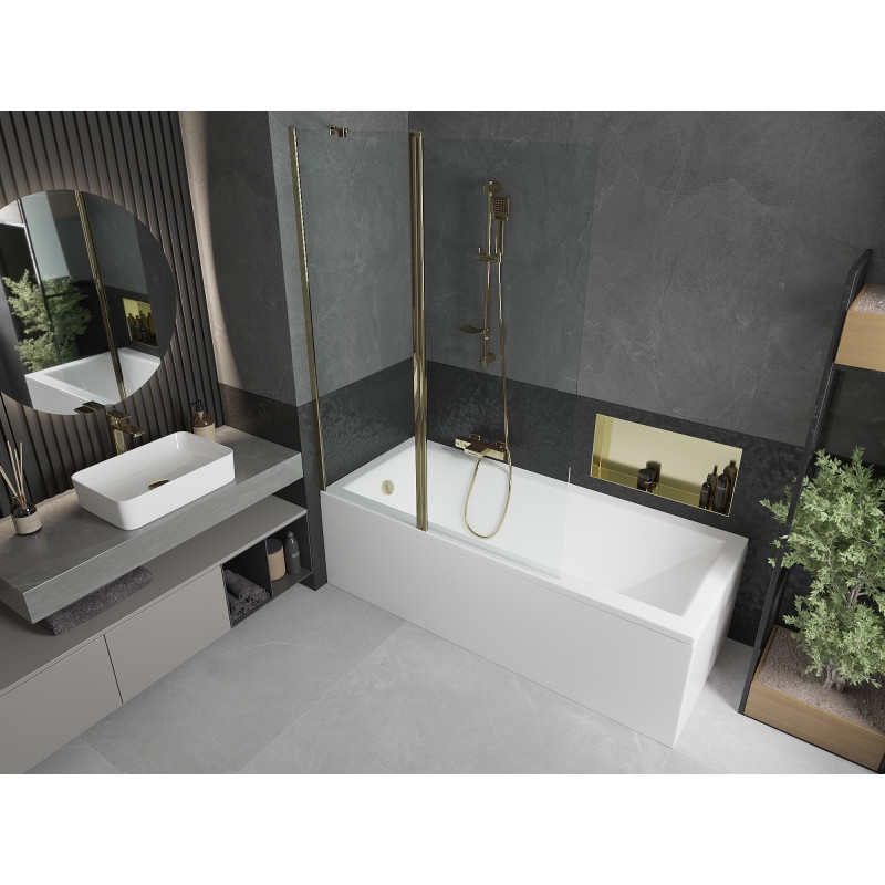 Mexen Flip 2-duris vonios ekranas 120 x 150 cm, skaidrus, auksinis - 894-120-101-50-00