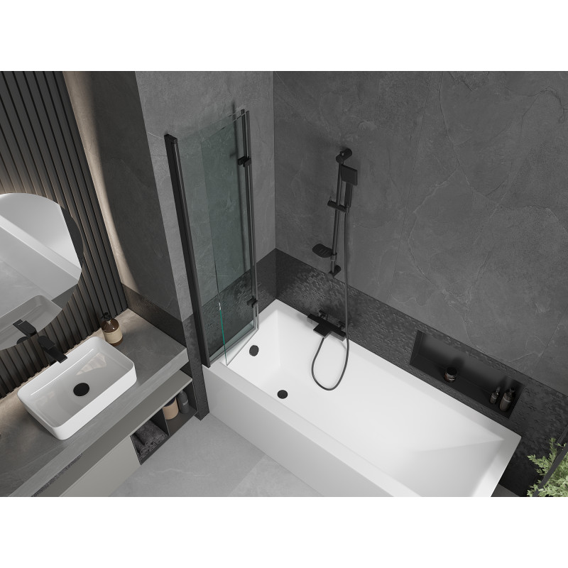 Mexen Castor 2 judamųjų dalių vonios sienelė 80 x 150 cm, Skaidrus, Juoda - 892-080-002-70-00