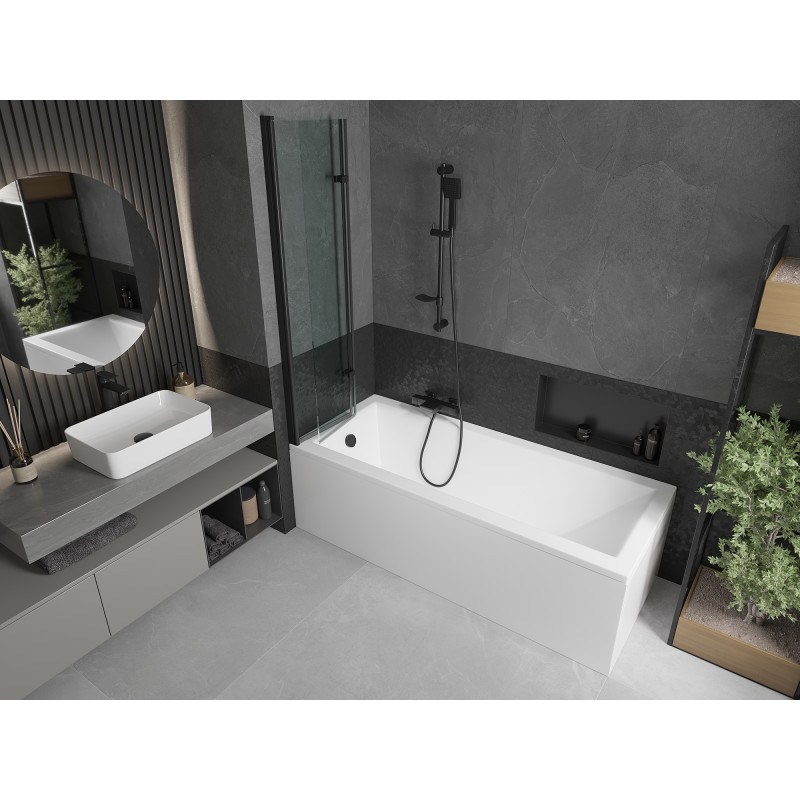 Mexen Castor 2 judamųjų dalių vonios sienelė 80 x 150 cm, Skaidrus, Juoda - 892-080-002-70-00