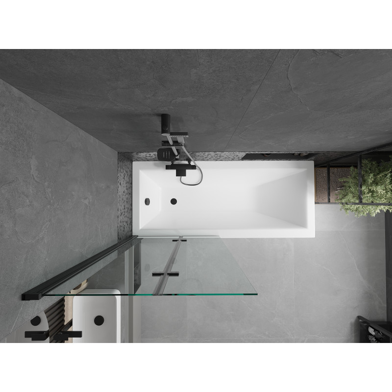 Mexen Castor 2 judamųjų dalių vonios sienelė 80 x 150 cm, Skaidrus, Juoda - 892-080-002-70-00