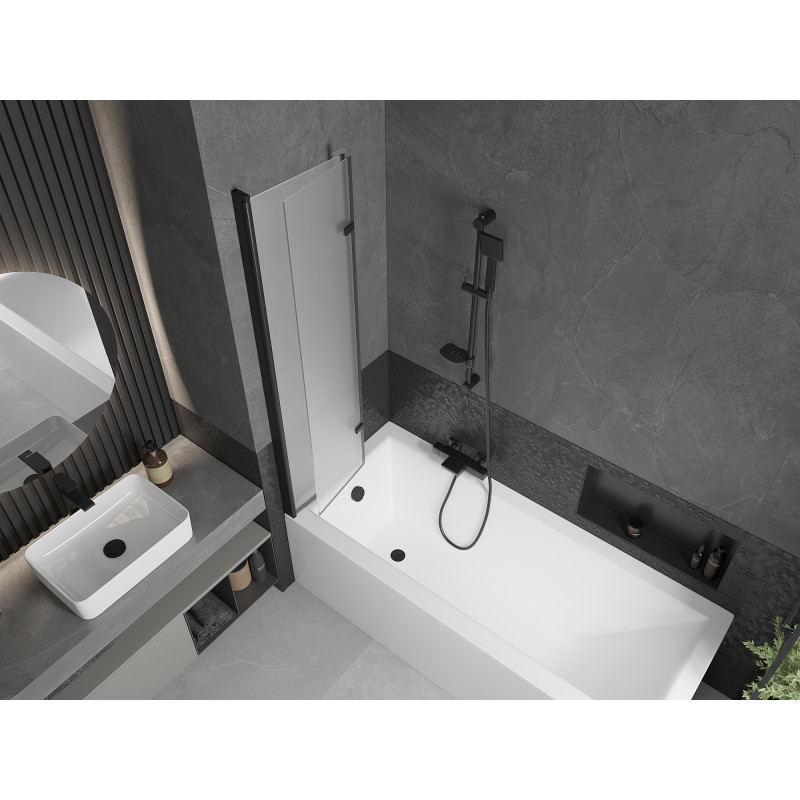 Mexen Castor 2 judamųjų dalių vonios sienelė 80 x 150 cm, Šerkšnas, Juoda - 892-080-002-70-30