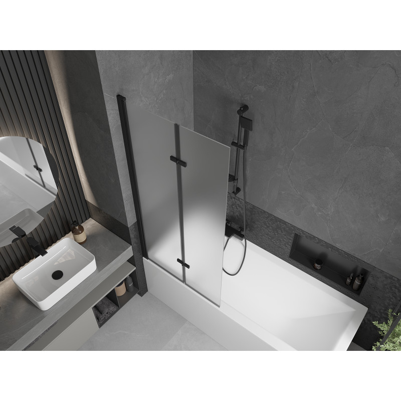 Mexen Castor 2 judamųjų dalių vonios sienelė 80 x 150 cm, Šerkšnas, Juoda - 892-080-002-70-30