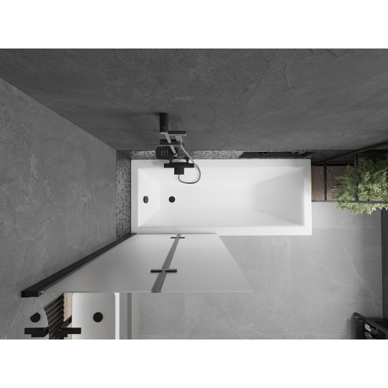 Mexen Castor 2 judamųjų dalių vonios sienelė 80 x 150 cm, Šerkšnas, Juoda - 892-080-002-70-30