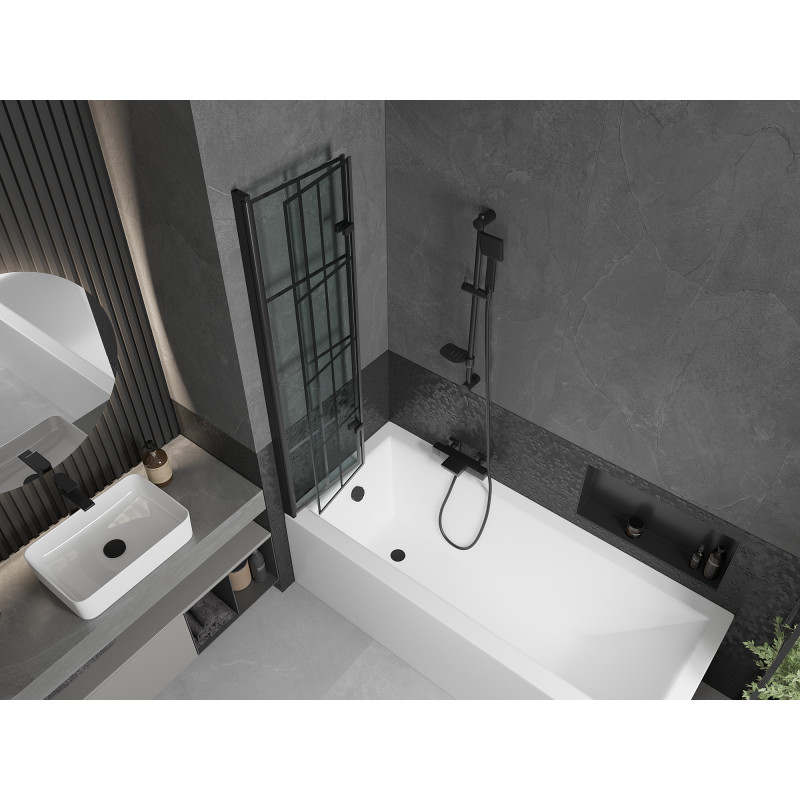 Mexen Castor 2 judamųjų dalių vonios sienelė 80 x 150 cm, Juodas raštas, Juoda - 892-080-002-70-77