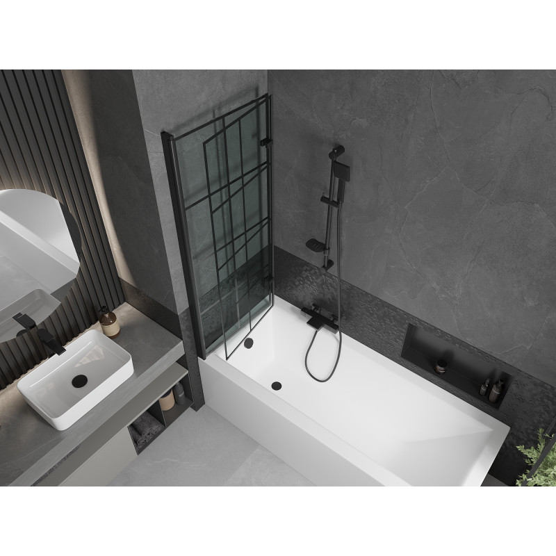 Mexen Castor 2 judamųjų dalių vonios sienelė 120 x 150 cm, Juodas raštas, Juoda - 892-120-002-70-77