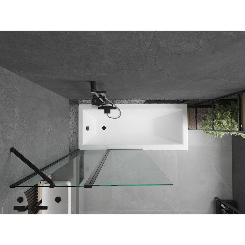 Mexen Flip dviejų dalių vonios ekranas, 100 x 150 cm, permatomas, juodas - 894-100-101-70-00