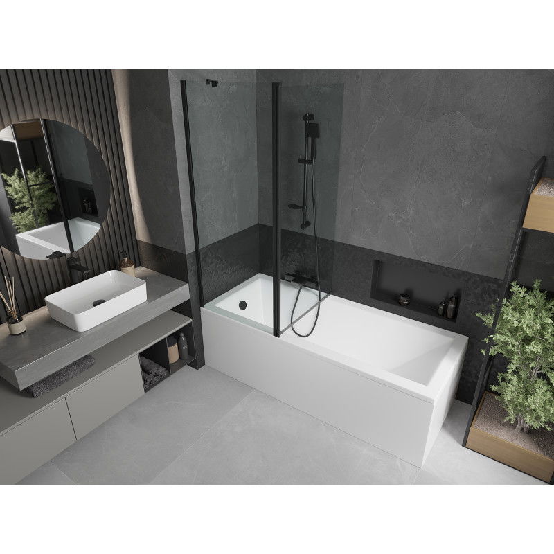 Mexen Flip dviejų dalių vonios ekranas 140 x 150 cm, skaidrus, juodas - 894-140-101-70-00