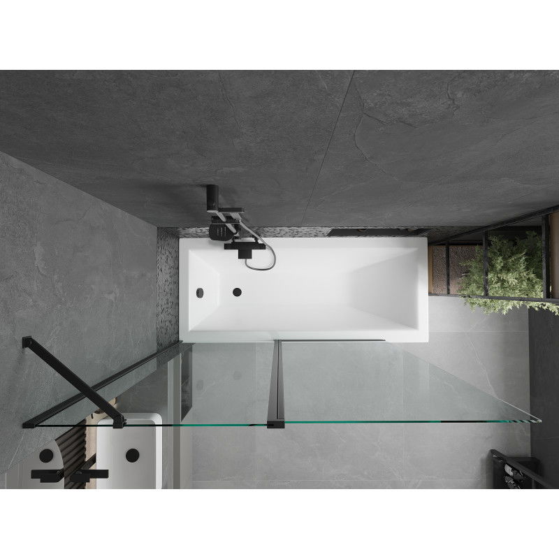 Mexen Flip dviejų dalių vonios ekranas 140 x 150 cm, skaidrus, juodas - 894-140-101-70-00