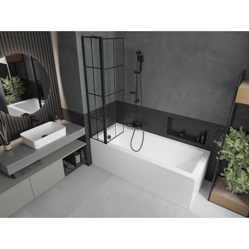 Mexen Flip 2-jų dalių vonios širmos 80 x 150 cm, juodas tinklelis, juoda - 894-080-101-70-77