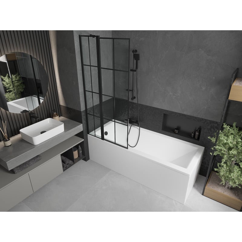 Mexen Flip 2-jų dalių vonios širmos 80 x 150 cm, juodas tinklelis, juoda - 894-080-101-70-77