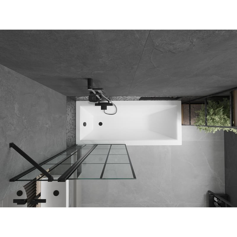 Mexen Flip 2-jų dalių vonios širmos 80 x 150 cm, juodas tinklelis, juoda - 894-080-101-70-77