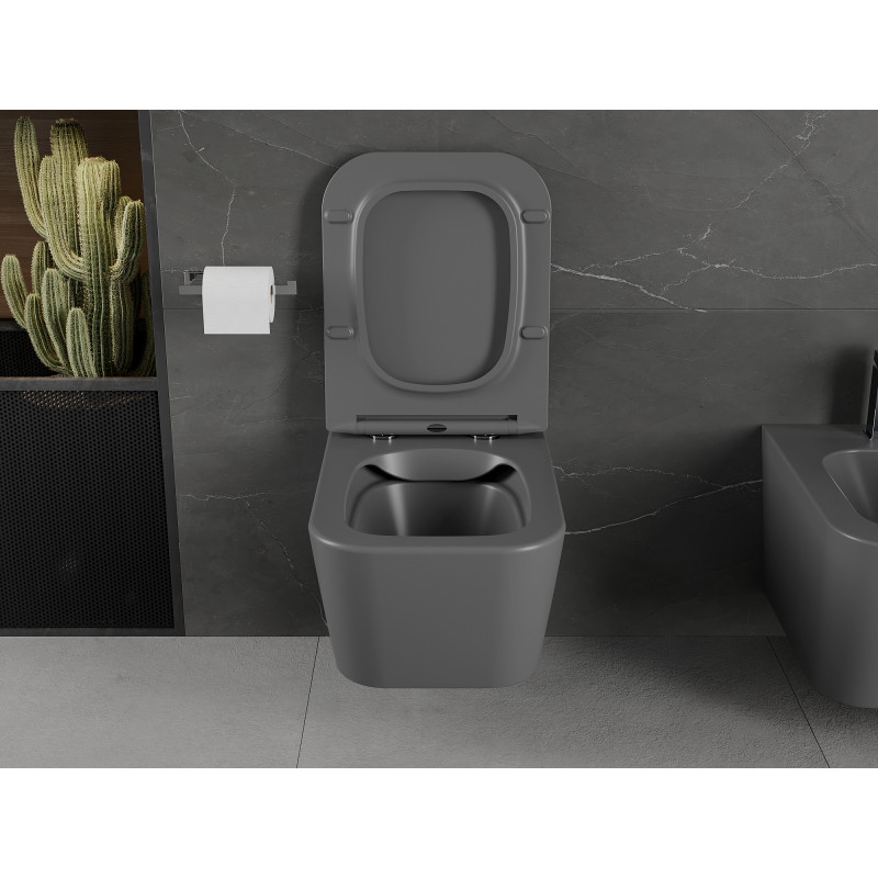 Mexen Madox Rimless WC dubuo su lėtaeigiu slim dangčiu, duroplastiku, tamsiai pilkas matinis - 30154061