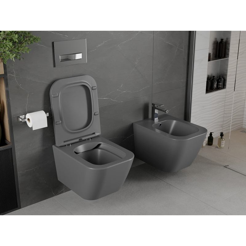 Mexen Madox Rimless WC dubuo su lėtaeigiu slim dangčiu, duroplastiku, tamsiai pilkas matinis - 30154061