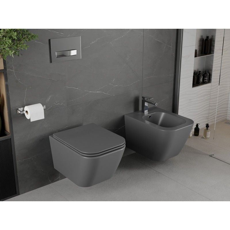 Mexen Madox Rimless WC dubuo su lėtaeigiu slim dangčiu, duroplastiku, tamsiai pilkas matinis - 30154061