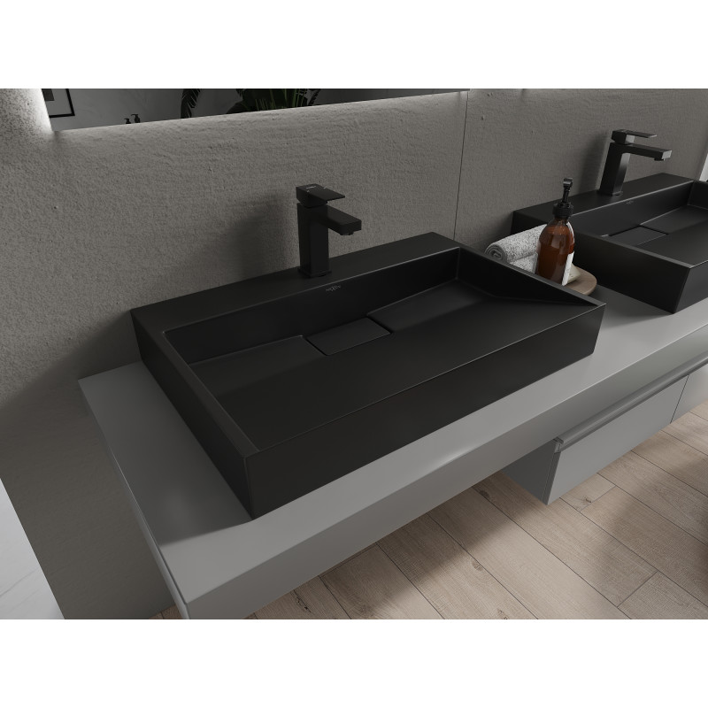 Mexen Ava stalviršinis praustuvas iš konglomerato 1/O 70 x 46 cm, juodas - 23017071