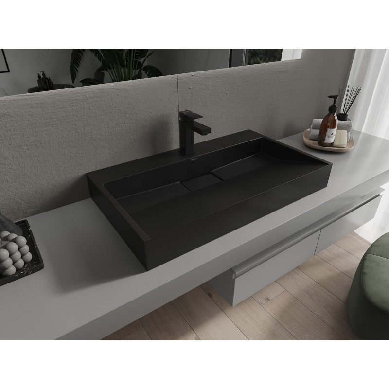 Mexen Ava stalviršinis praustuvas iš konglomerato 1/O 80 x 46 cm, juodas - 23018071