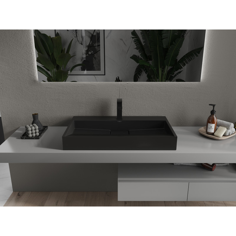Mexen Ava stalviršinis praustuvas iš konglomerato 1/O 80 x 46 cm, juodas - 23018071