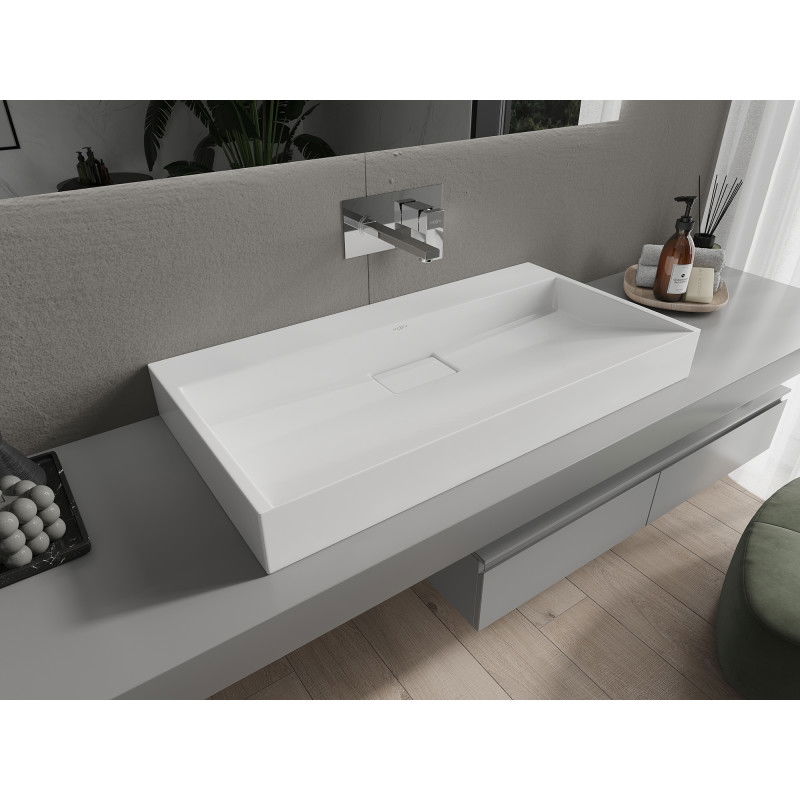 Mexen Ava stalviršinis praustuvas iš konglomerato B/O 90 x 46 cm, baltas - 23019000