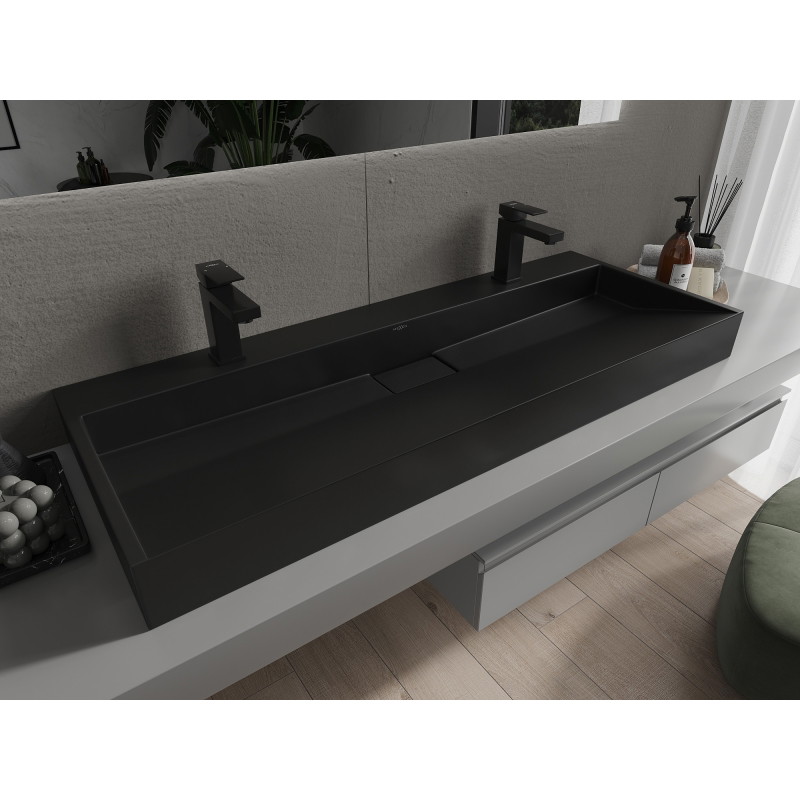 Mexen Ava stalviršinis praustuvas iš konglomerato 2/O 120 x 46 cm, juodas - 23011272