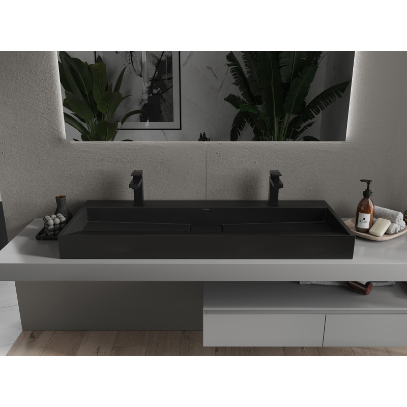 Mexen Ava stalviršinis praustuvas iš konglomerato 2/O 120 x 46 cm, juodas - 23011272