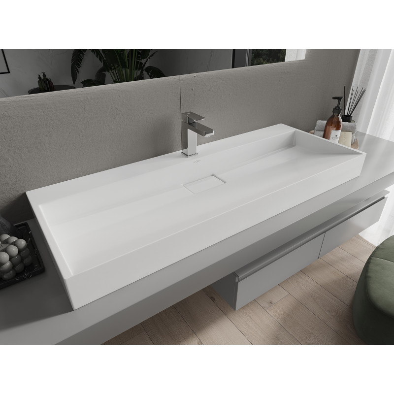 Mexen Ava stalviršio kriauklė iš konglomerato 1/O 120 x 46 cm, balta - 23011201