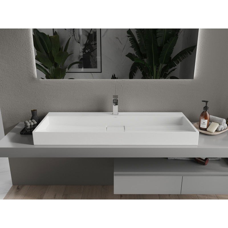 Mexen Ava stalviršinis praustuvas iš konglomerato 1/O 120 x 46 cm, baltas - 23011201