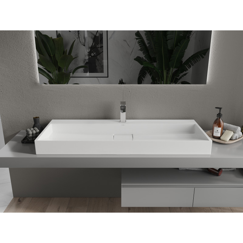Mexen Ava stalviršio kriauklė iš konglomerato 1/O 120 x 46 cm, balta - 23011201