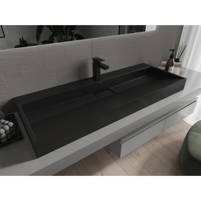 Mexen Ava stalviršinė praustuvas iš konglomerato 1/O 120 x 46 cm, juoda - 23011271