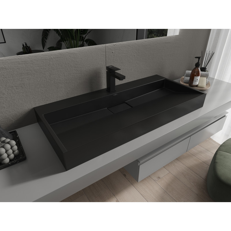 Mexen Ava stalviršinis praustuvas iš konglomerato 1/O 100 x 46 cm, juodas - 23011071