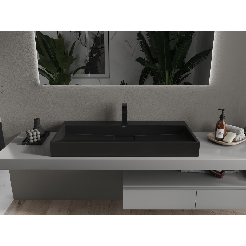 Mexen Ava stalviršinis praustuvas iš konglomerato 1/O 100 x 46 cm, juodas - 23011071