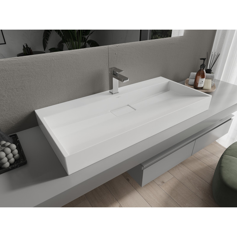Mexen Ava stalviršinis praustuvas iš konglomerato 1/O 100 x 46 cm, baltas - 23011001
