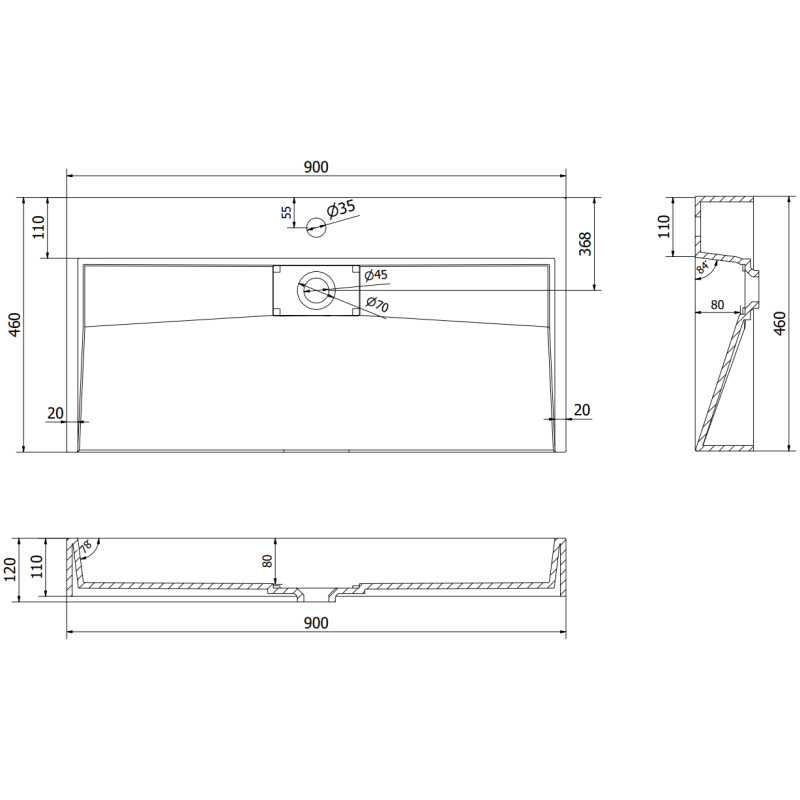 Mexen Ava pastatomas konglomerato praustuvas 1/O 90 x 46 cm, baltas - 23019001