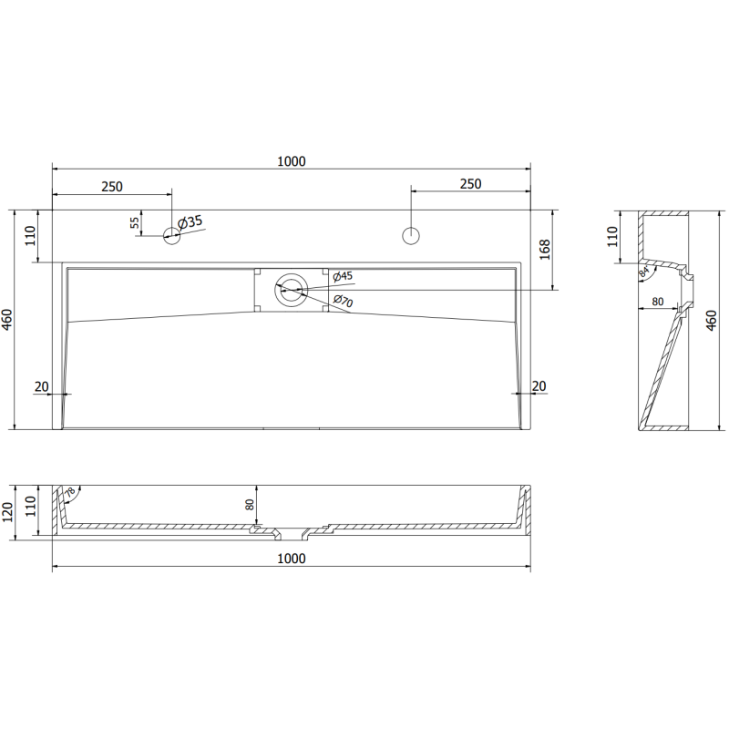 Mexen Ava stalviršinis kriauklė iš konglomerato 2/O 100 x 46 cm, juoda - 23011072