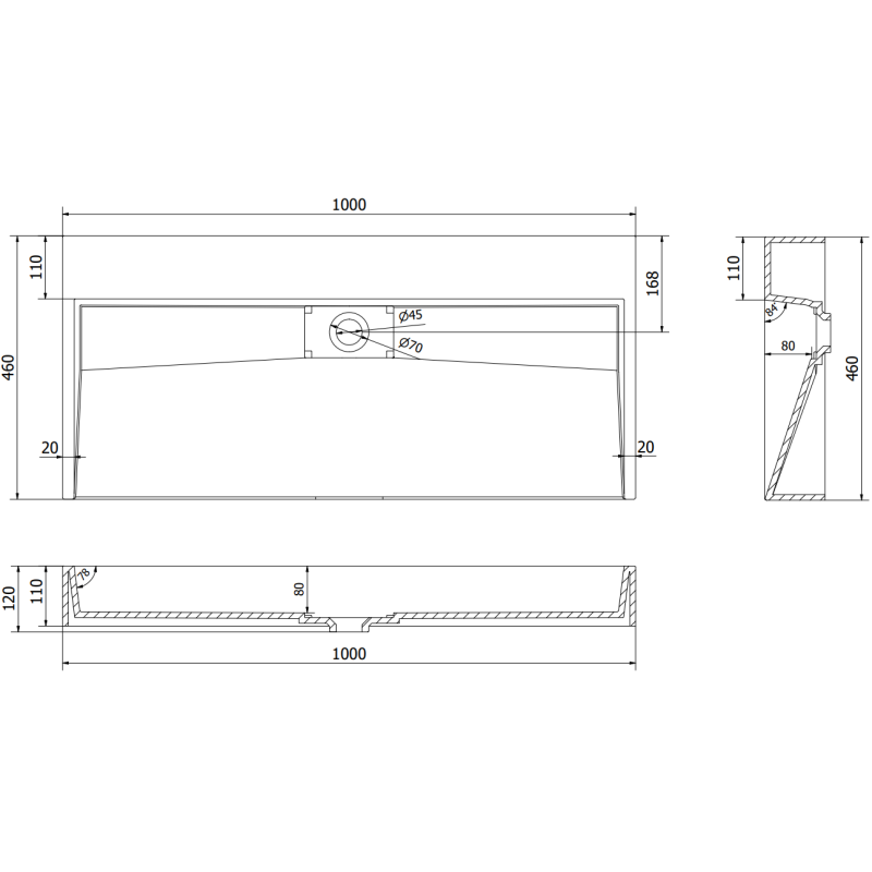 Mexen Ava stalviršinis praustuvas iš konglomerato B/O 100 x 46 cm, baltas - 23011000