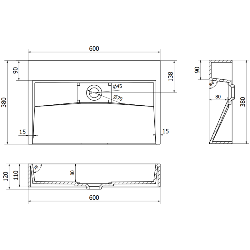 Mexen Ava praustuvas, montuojamas ant stalviršio, iš konglomerato B/O 60 x 38 cm, juodas - 23016070