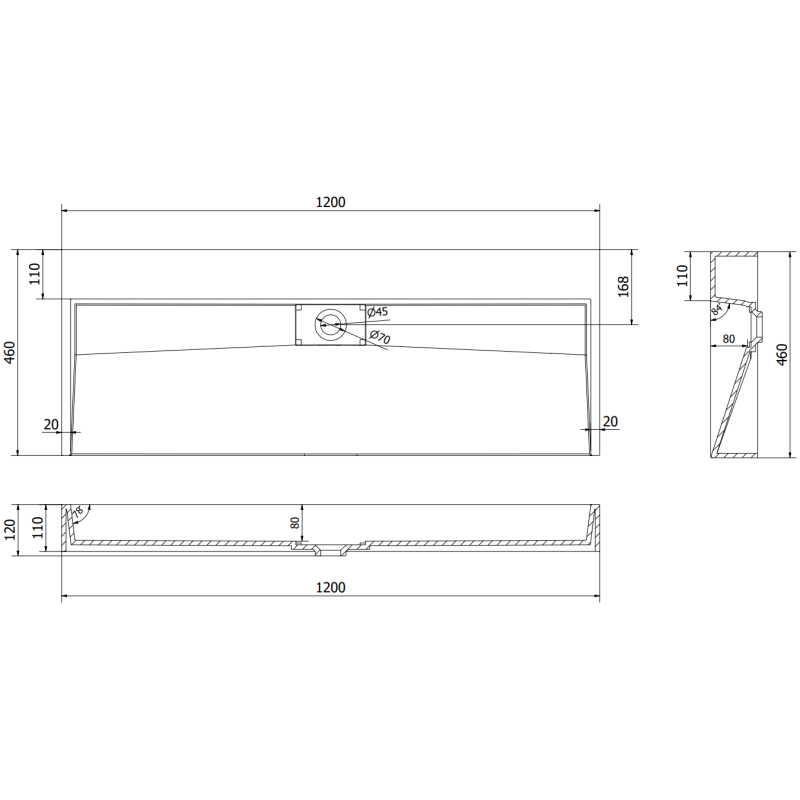 Mexen Ava ant stalviršio montuojamas praustuvas iš kompozito B/O 120 x 46 cm, juodas - 23011270