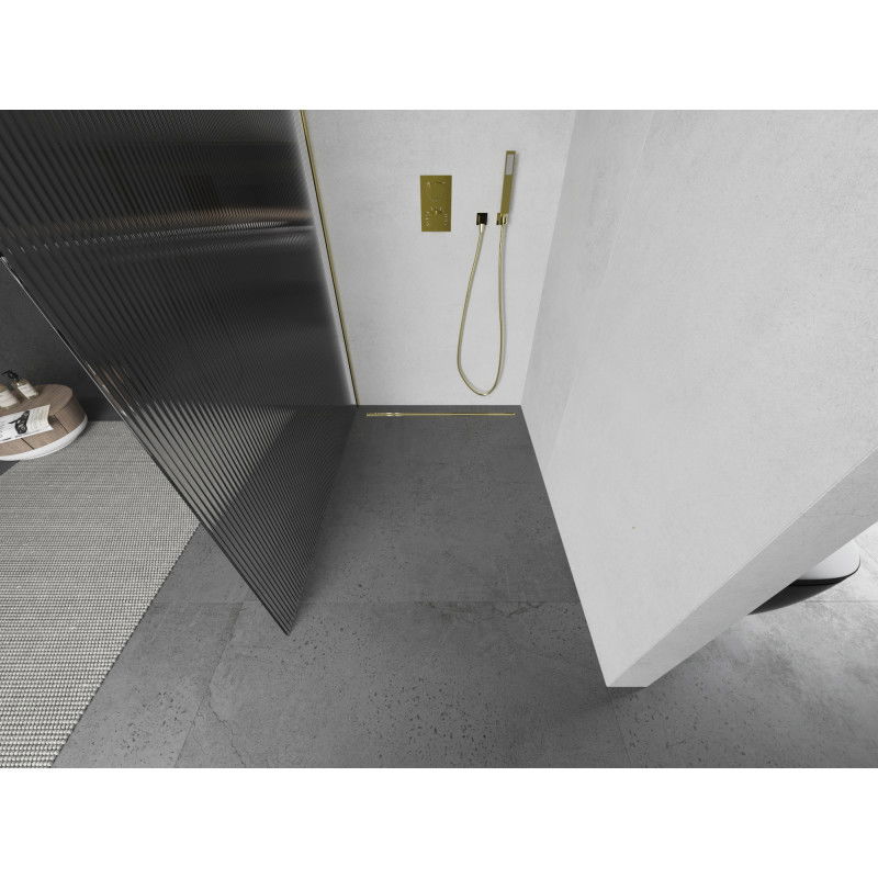 Mexen Kioto dušo sienelė Walk-in 90 x 200 cm, dryžuota 8 mm, auksinė - 800-090-101-50-09