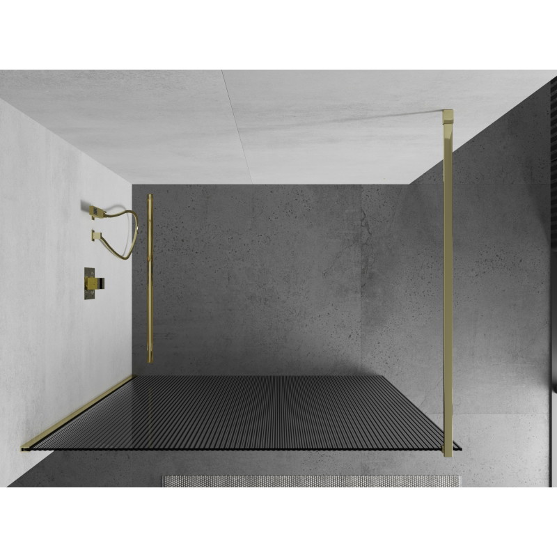 Mexen Kioto dušas siena Walk-in 100 x 200 cm, dryžiai 8 mm, auksinė - 800-100-101-50-09