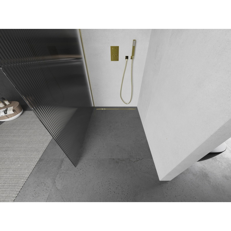 Mexen Kioto Dušo sienelė Walk-in 140 x 200 cm, dryžuota 8 mm, auksinė - 800-140-101-50-09