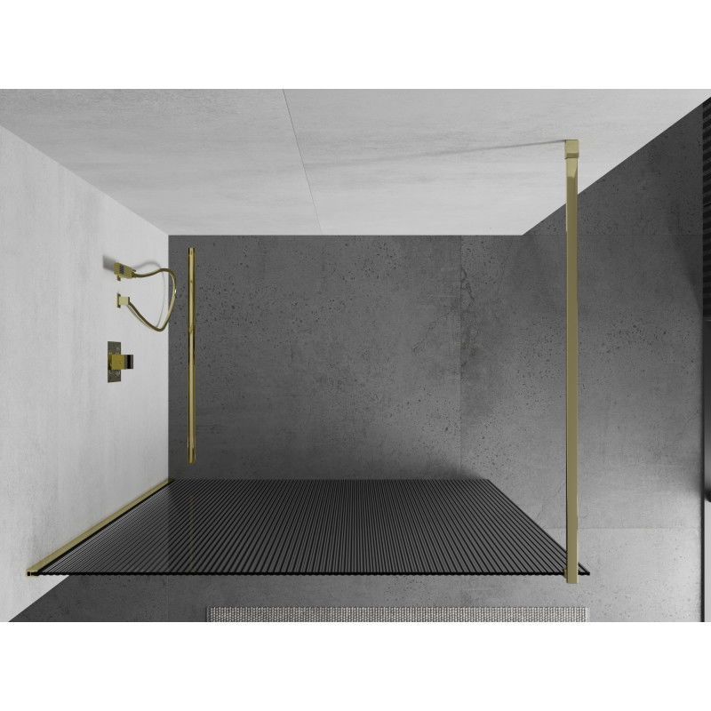Mexen Kioto vonios stiklų siena Walk-in 140 x 200 cm, ruoželiai 8 mm, auksinė - 800-140-101-50-09