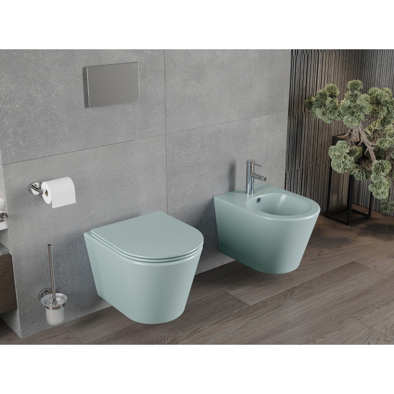 Mexen Rico Rimless WC dubuo su lėtai nusileidžiančiu plonu dangčiu, duroplastinis, šviesiai žalias matinis - 30724048