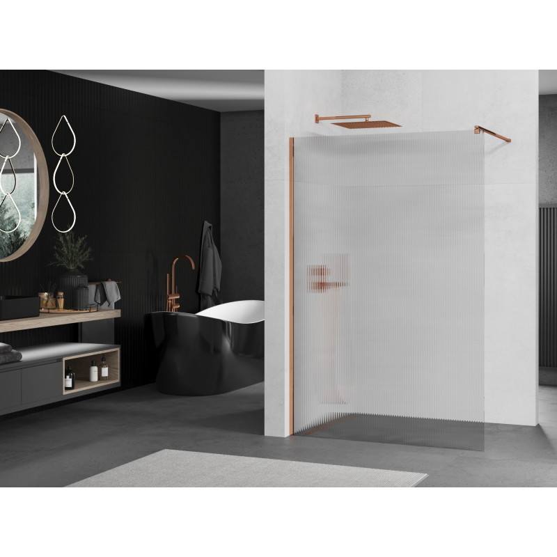 Mexen Kioto dušo sienelė 140 x 200 cm, dryžuota 8 mm, rožinis auksas - 800-140-101-60-09