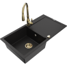 Mexen Leo granitinė vienos kameros kriauklė su nutekamuoju ir virtuviniu maišytuvu Savita, juoda - 6501-77-672601-50