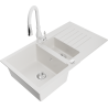 Mexen Matias granitinė 1,5 kamerų virtuvės kriauklė su nutekėjimo plokštuma ir maišytuvu Savita, balta