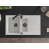 Mexen Matias granitinė 1,5 skylių kriauklė su nutekamu ir virtuviniu maišytuvu Savita, balta - 6502-20-672601-70